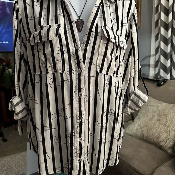 Milk & Honey Tops - Black and White Striped Button-Up Shirt